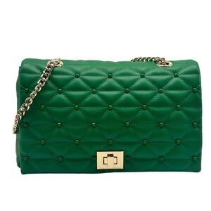Bright Pine Ajae Green Quilted Studded Shoulder Crossbody Bag